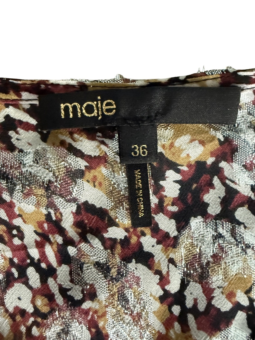 Maje Brown and Cream Floral Smocked-Waist Long-Sleeve Mini Dress - Picture 4 of 8